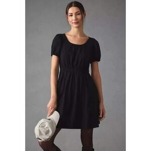 Daily Practice Anthropologie Cotton‎ Black Dress Elastic Waist Cap Sleeve Large